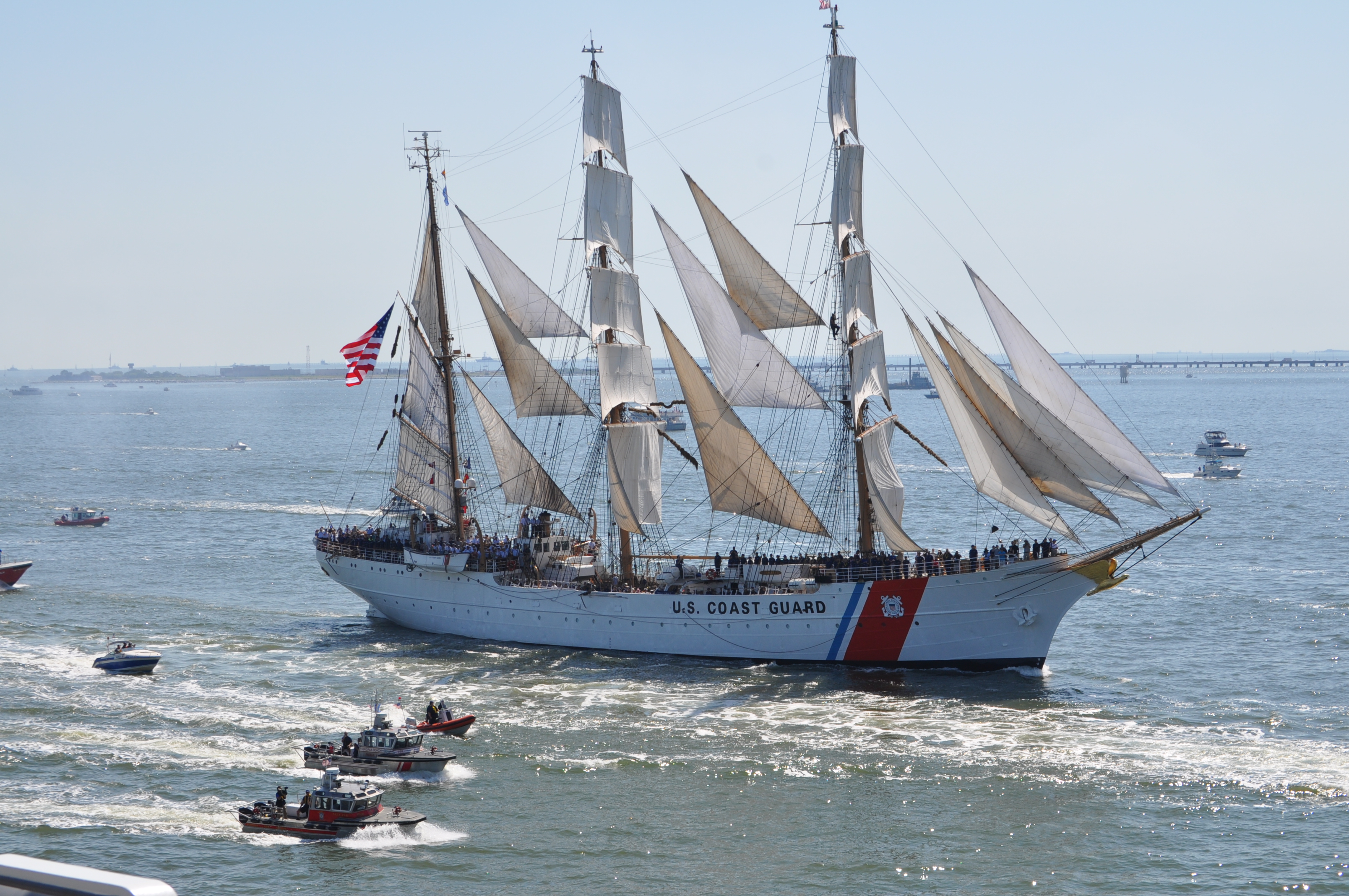 US Coast Guard 'Eagle' sails through NY Harbor for Sail4th. Photo Courtesy of Sail4th 250.