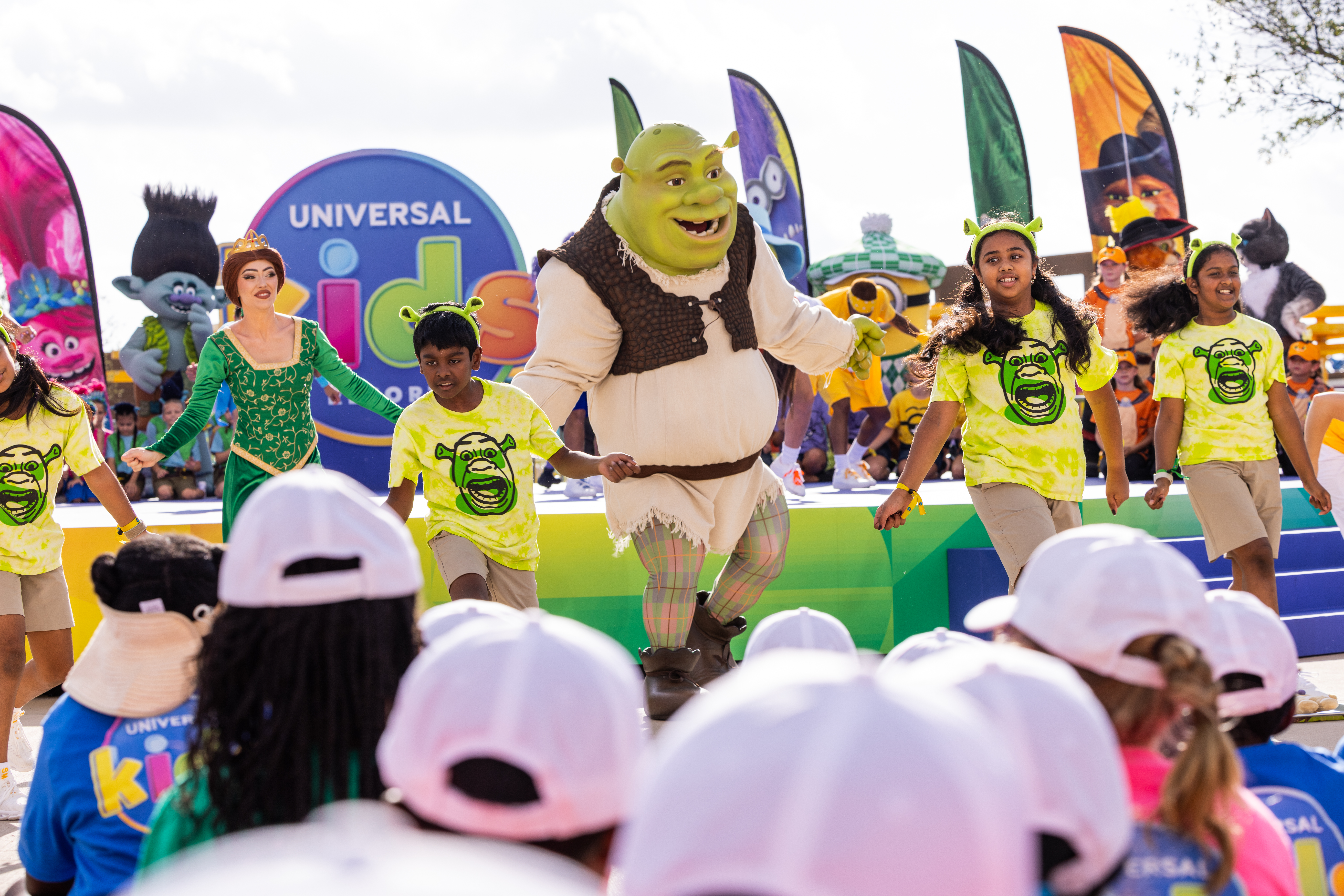 Shrek and Fiona are on hand to celebrate the grand opening of Universal Kids Resort