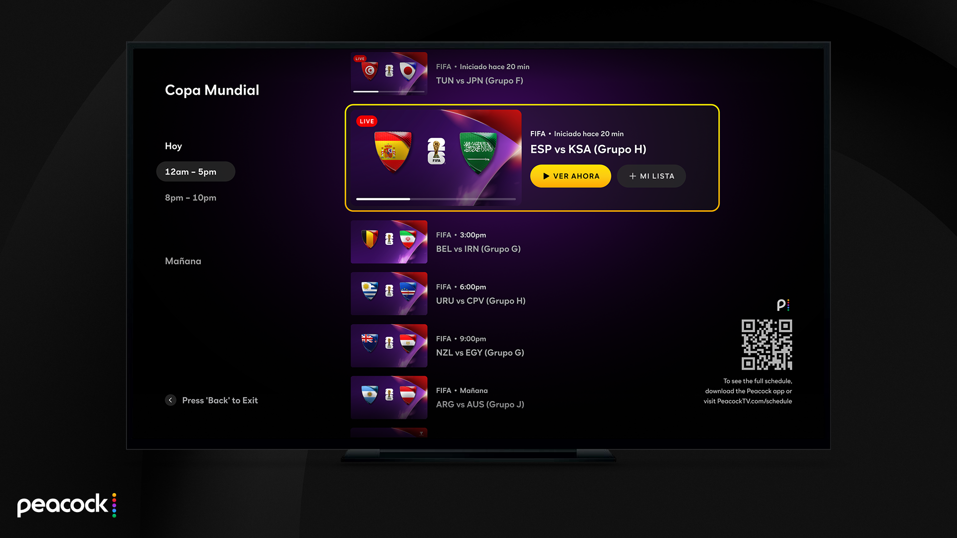 FIFA World Cup Interactive Schedule on Peacock Demo Image