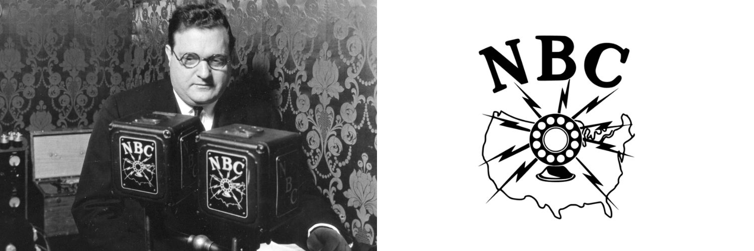Pioneering opera broadcaster Milton Cross hosts the Metropolitan Opera, Dec. 25, 1931. The microphones display NBC's original logo.