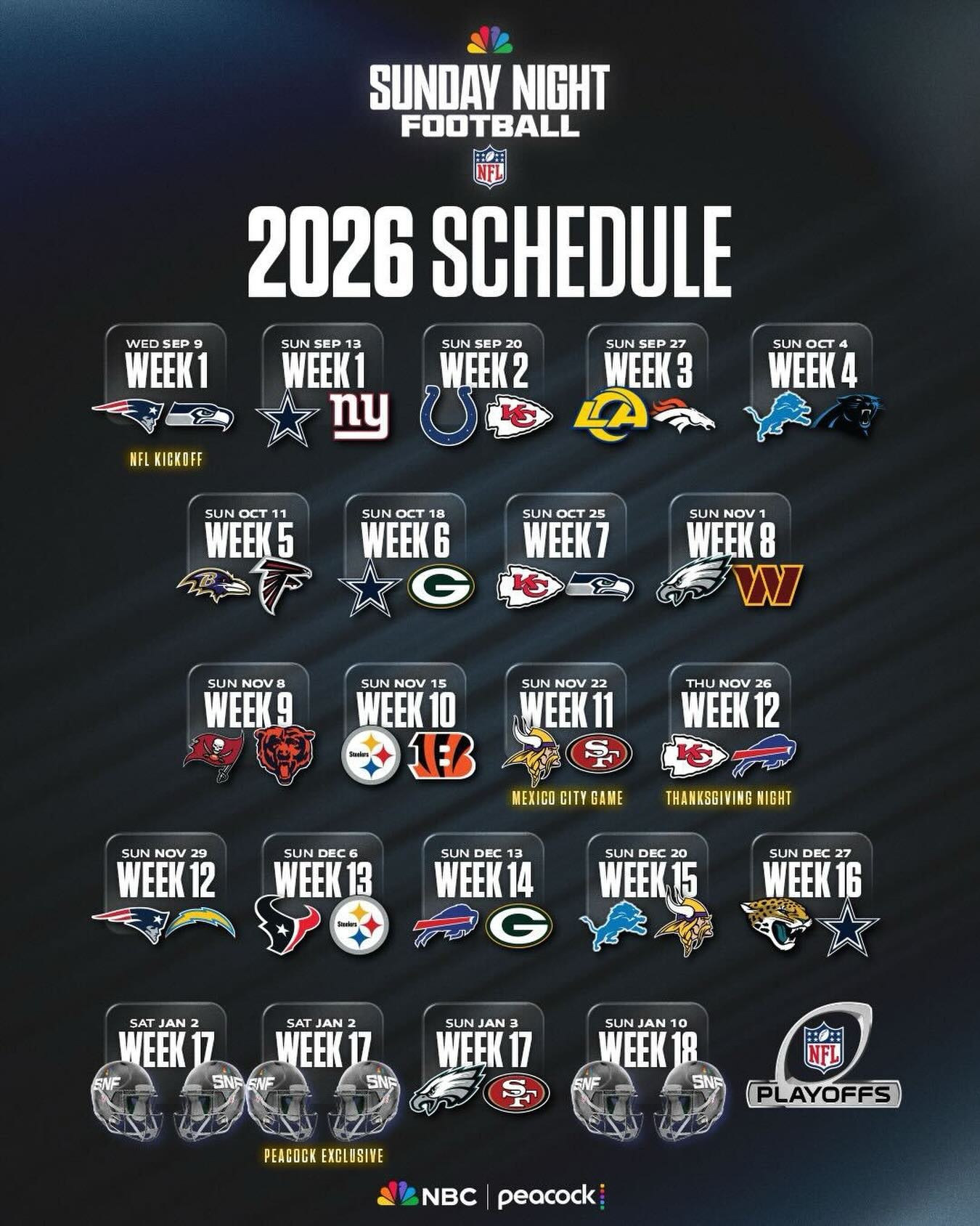 full Sunday Night Football schedule graphic 