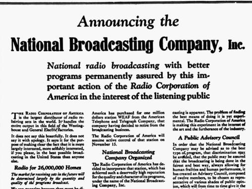 announcing the National Broadcasting Company